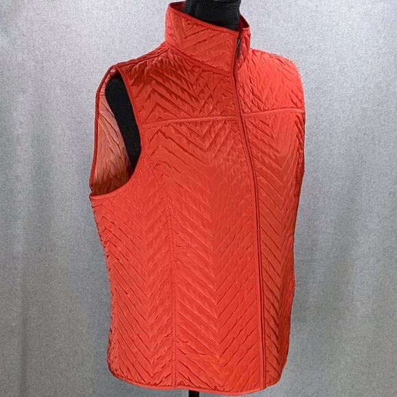 Orvis Women's L Coral Orange Quilted Vest Full Zip Pockets Outdoor Hiking - Picture 5 of 8